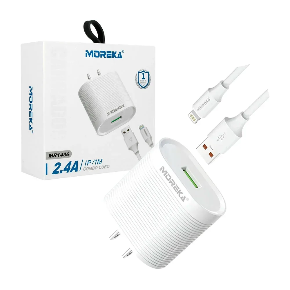 Combo cargador moreka 2.4a de 1 metro con entrada lightning iphone / mr1436