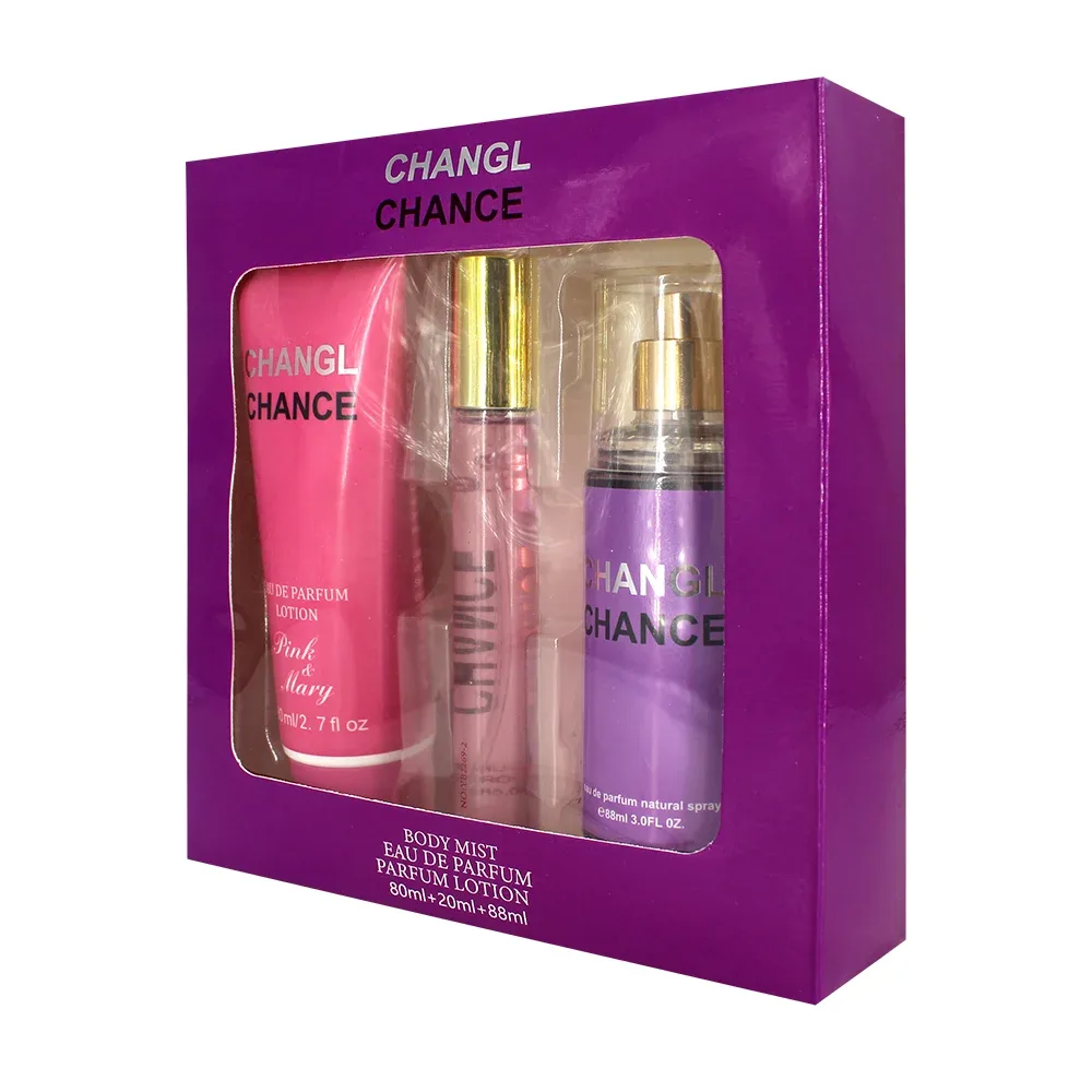 Paquete con 3 lociones para el cuerpo en perfume, crema y agua de 80, 20 y 88ml, changl chance / 2266-3