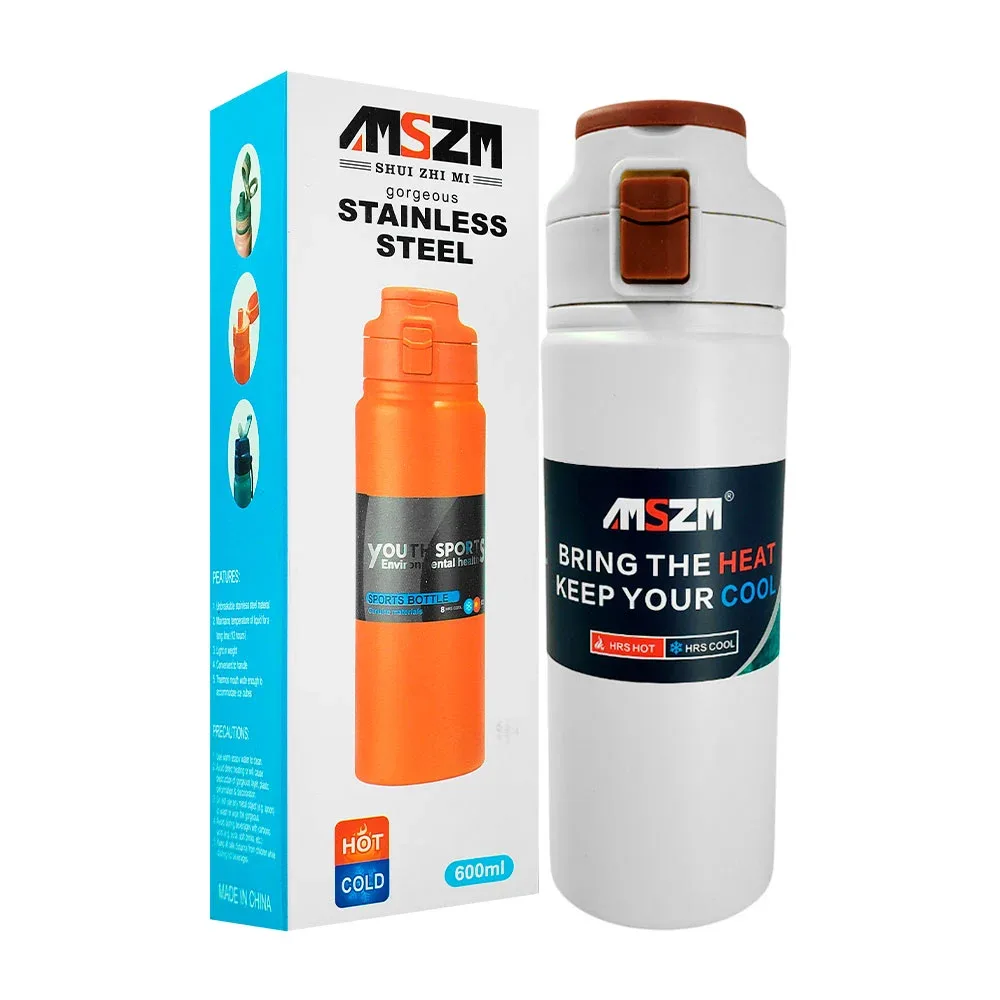 Termo de acero inoxidable con capacidad de 600ml, diseño liso, variedad de color