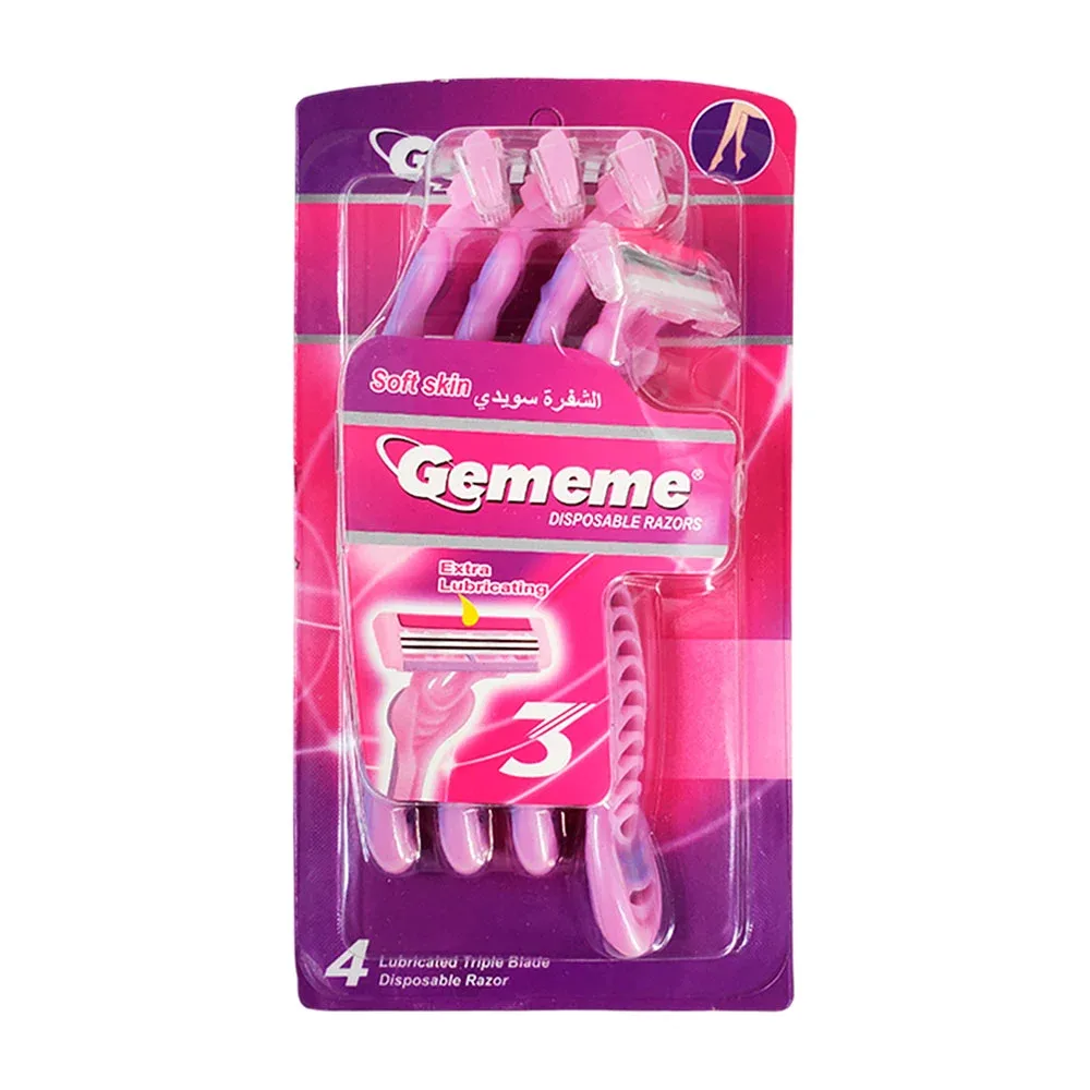 Blíster de 4 rastrillos gememe con triple navaja extra lubricante / soft skin