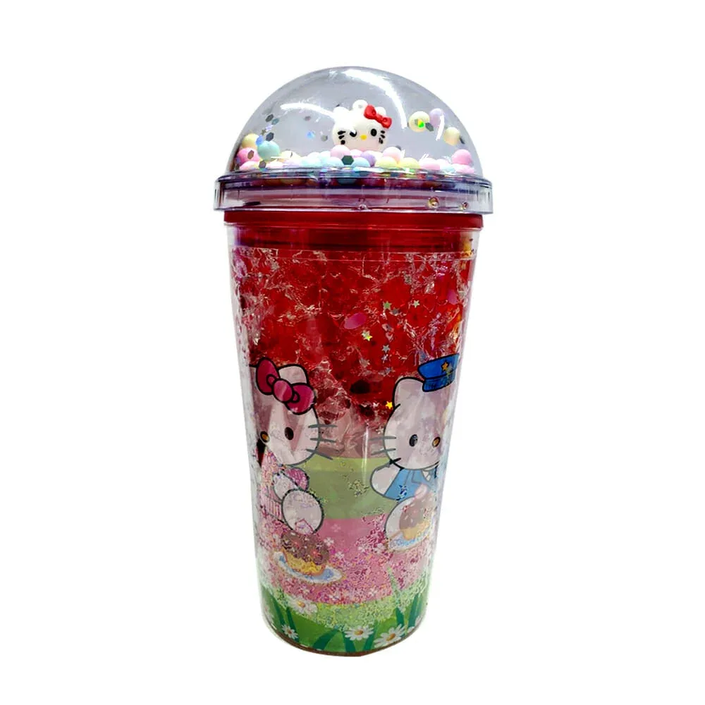 Vaso de acrílico con luces y tapa con diseño de hello kitty / 23-gel-003
