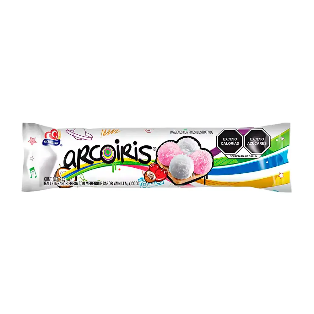 Paquete galletas arcoiris, merengue sabor vainilla y coco, 75g / 635726