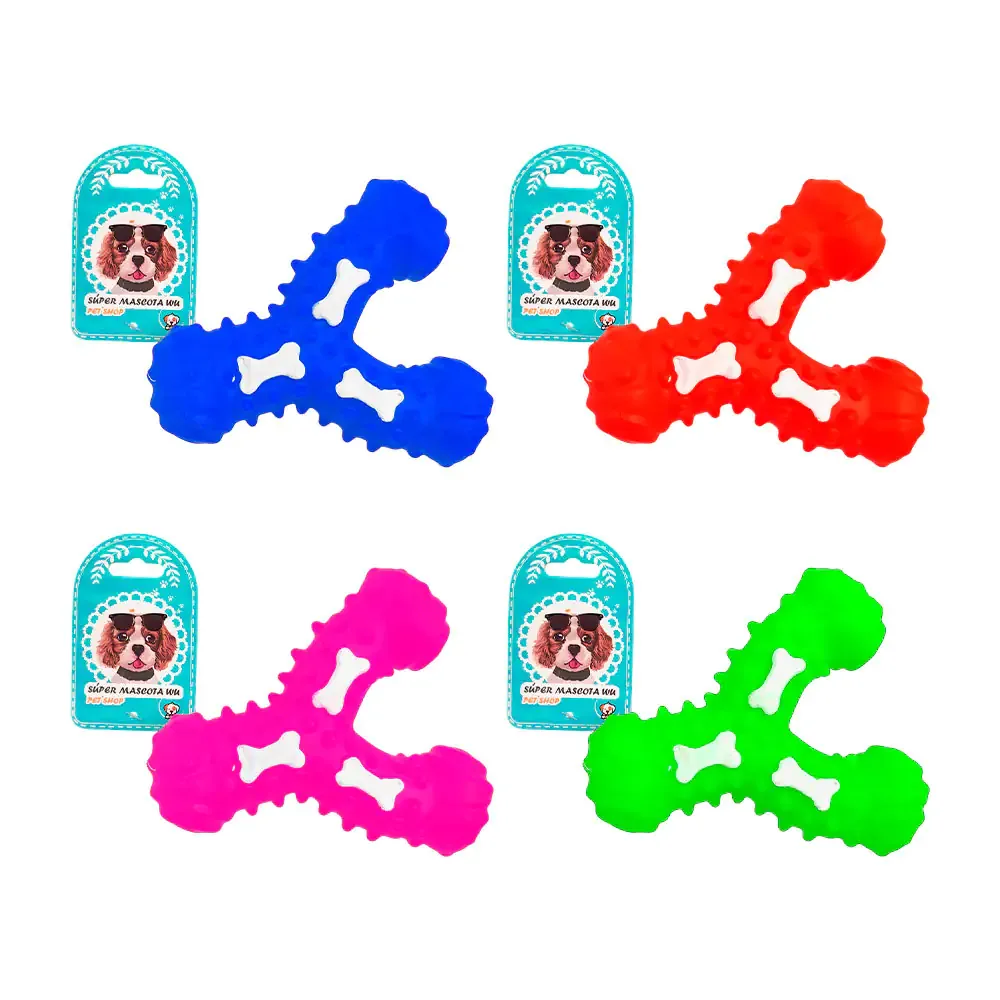 Juguete chillón para mascota en forma de y, con textura + estampado de huesos, variedad