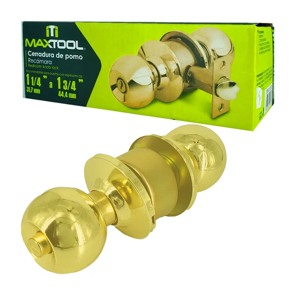 Cerradura de pomo maxtool para puerta de recamara con espesor de 31.7mm a 44.4mm + juego de 3 llaves y accesorios de instalación / 307122