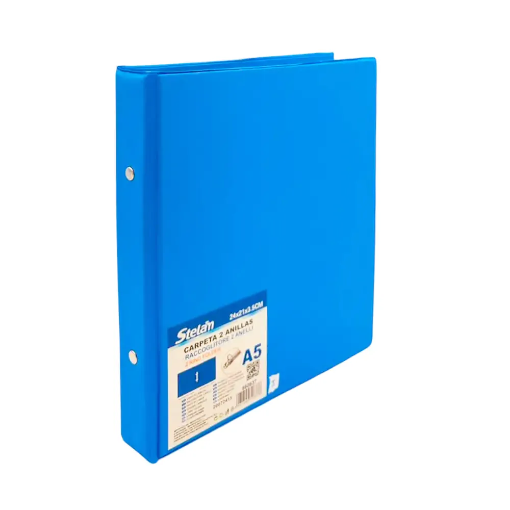 Carpeta recopilador stelan con 2 anillos metálicos, 24x21x3.5cm, varios colores