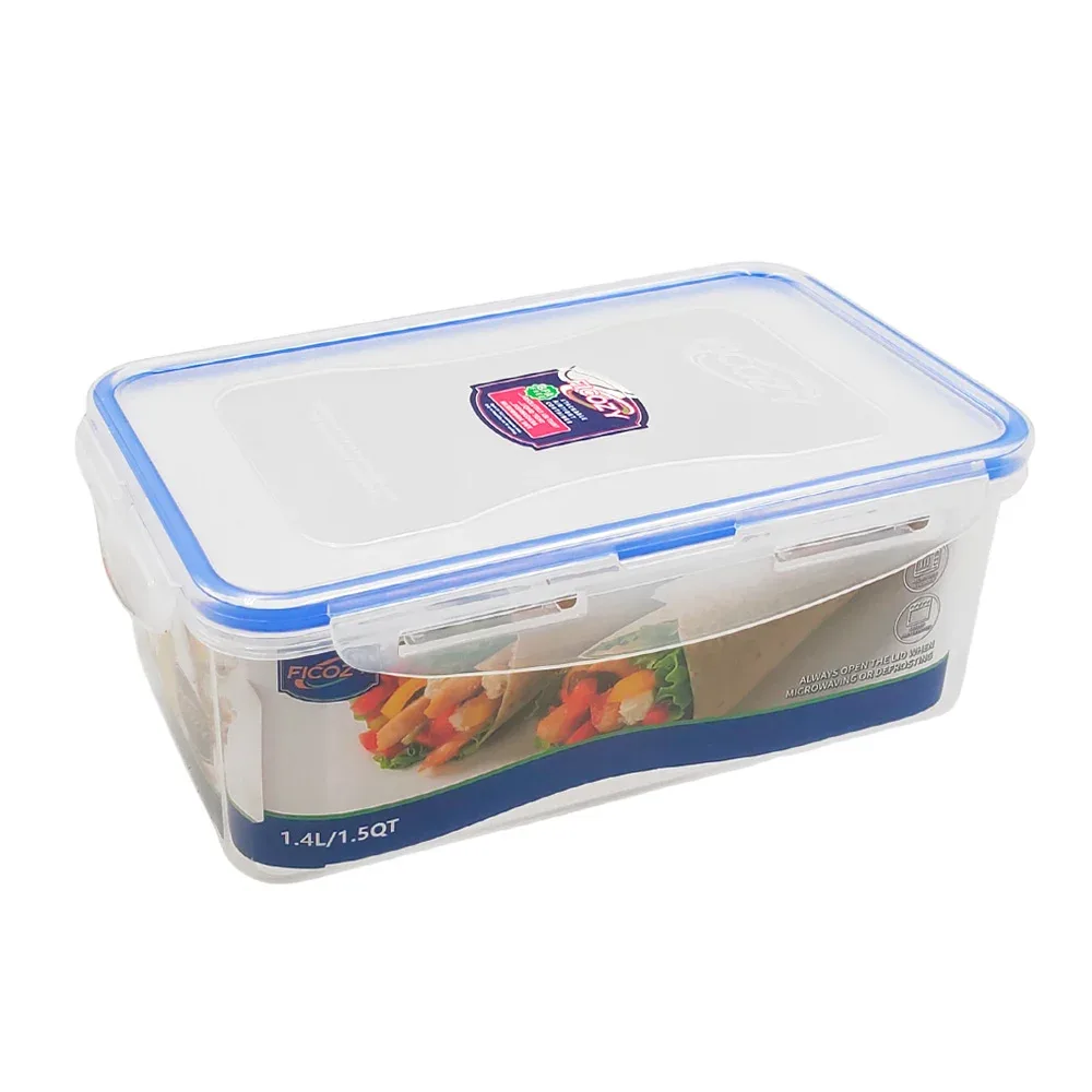 Tupper rectangular de plástico transparente con capacidad de 1.4l, resistente