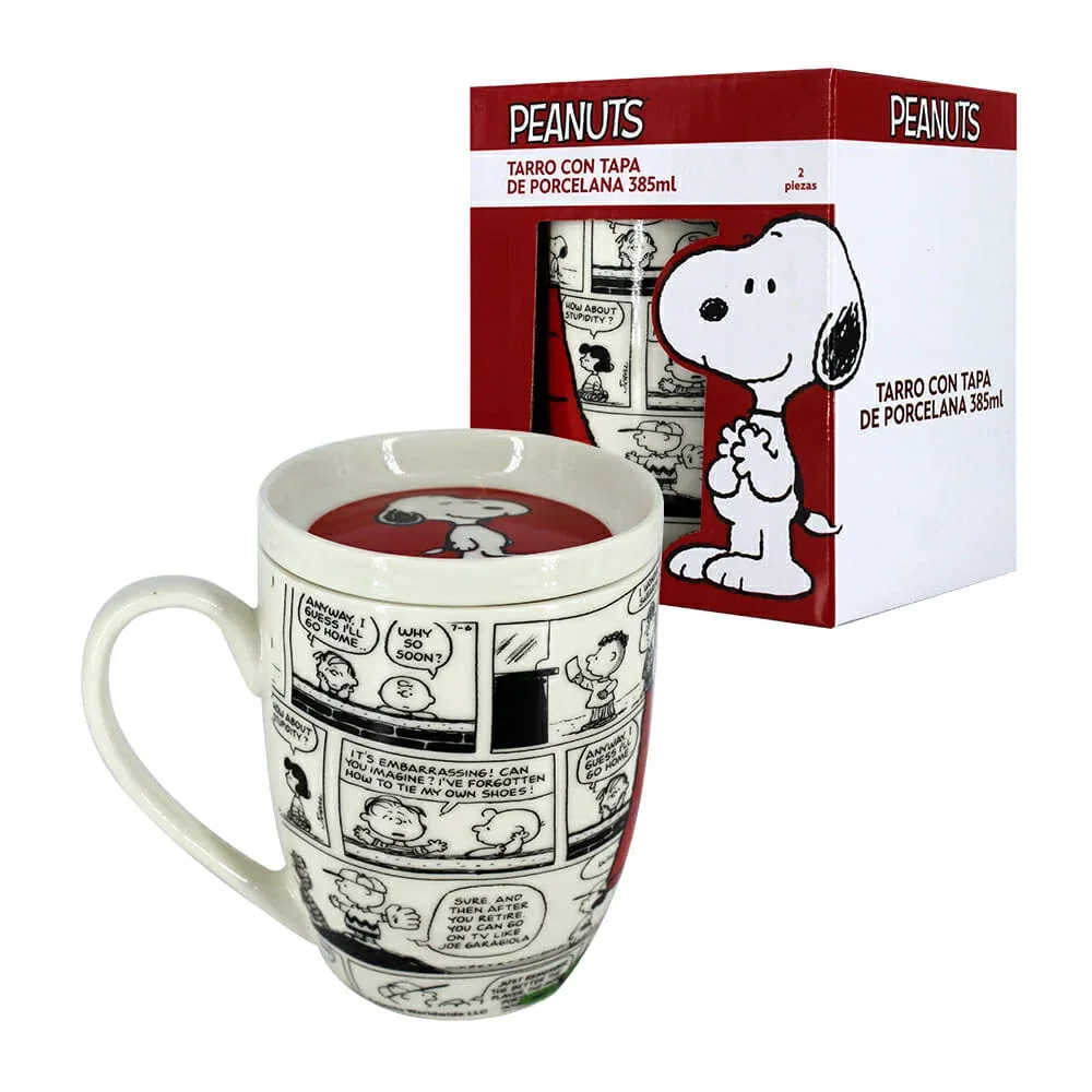 Taza de porcelana con capacidad 385ml + diseño de snoopy y tapa / 1754-35