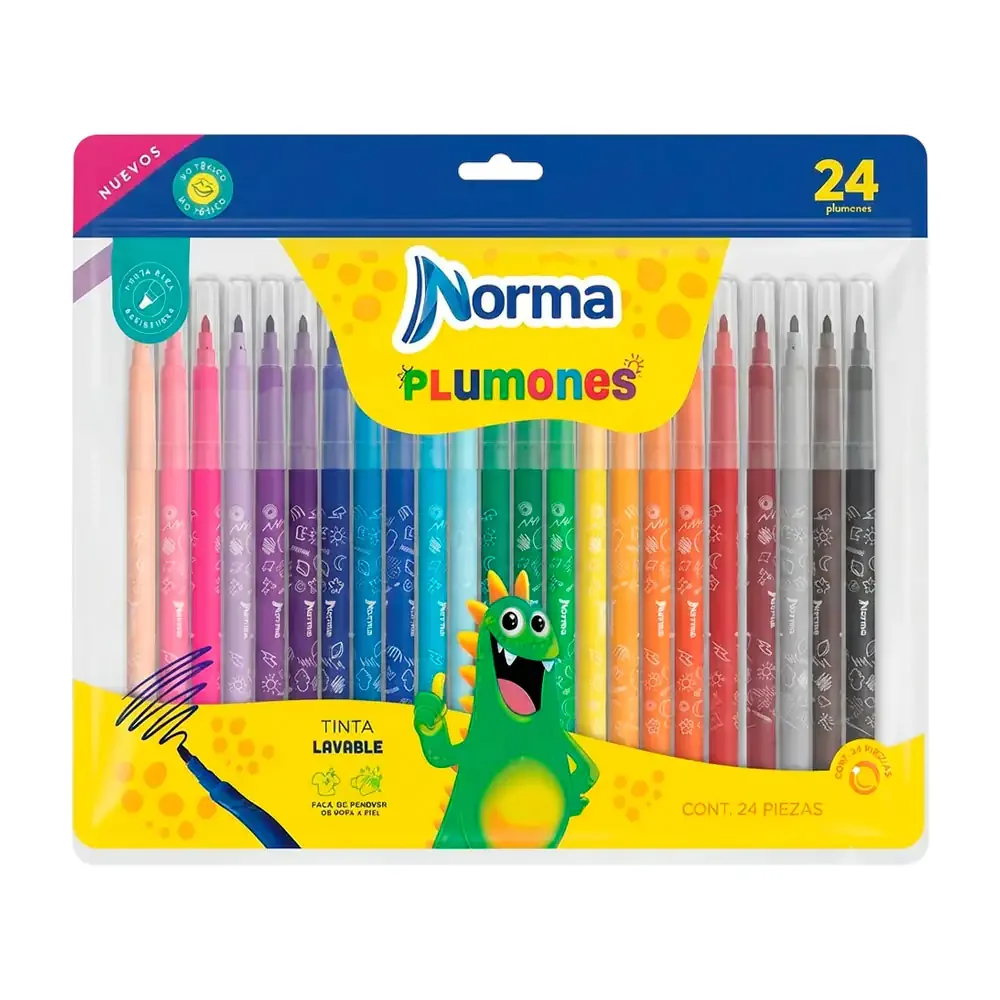 Paquete con 24 plumones norma ultra delgados con tinta lavable, variedad de colores / 27161