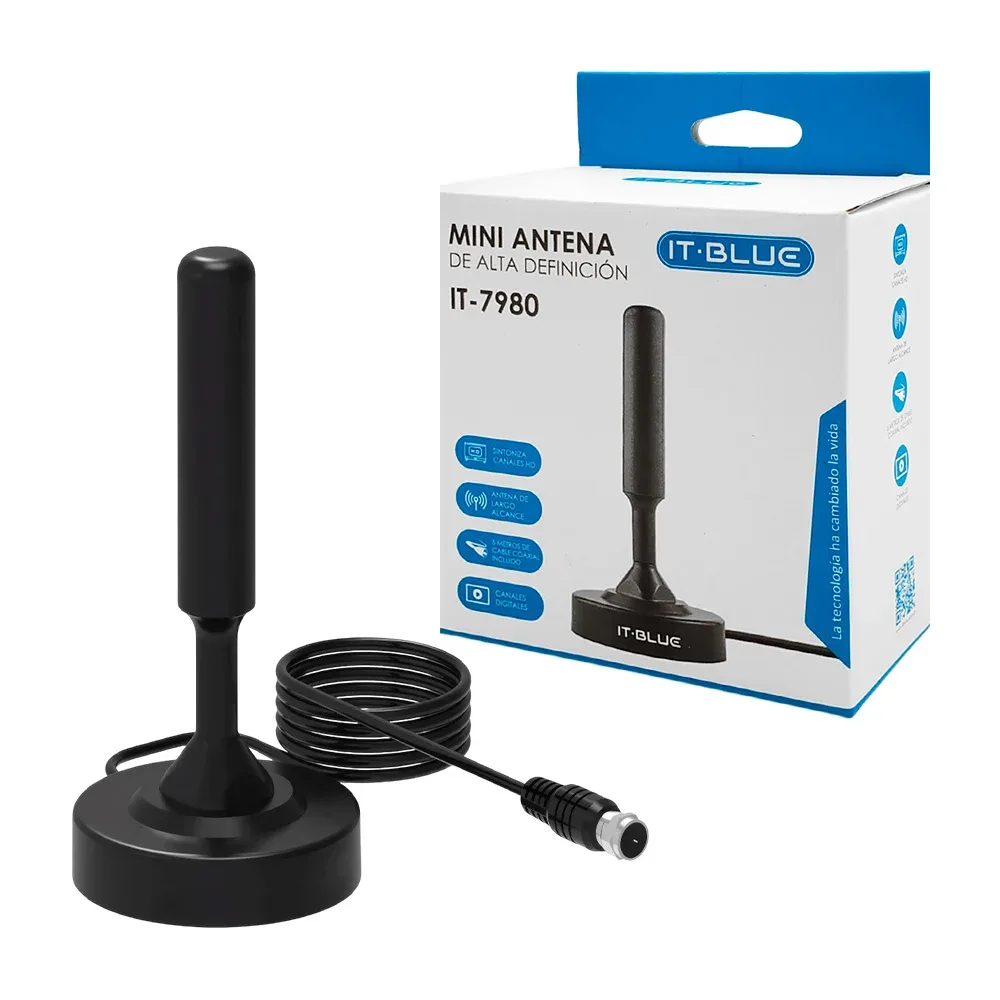 Mini antena de alta definición, largo alcance, base imantada, cable coaxial 5m