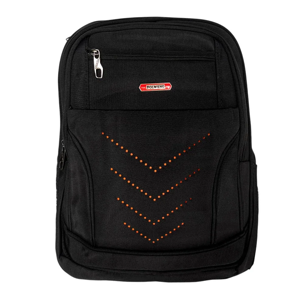 Mochila mediana con 6 compartimentos, puntos perforados en V y placa Polweng