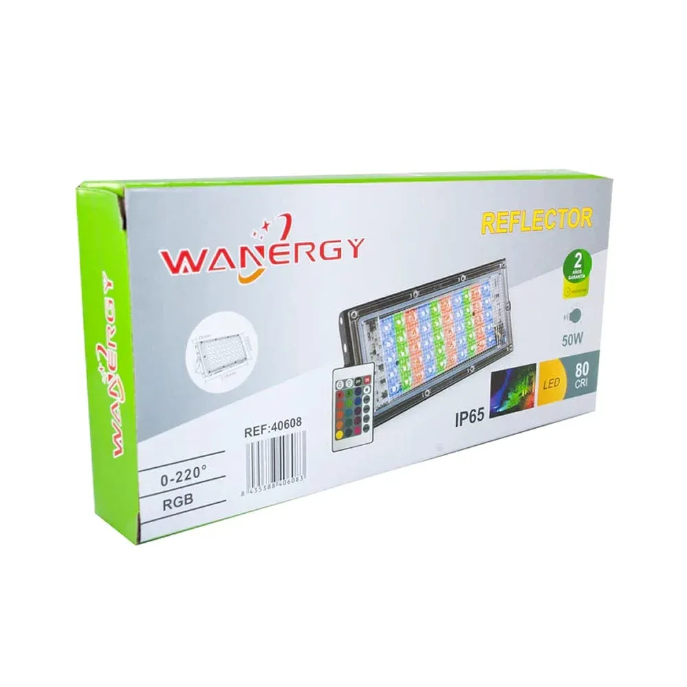 Reflector led rgb wanergy con consumo de 50 watts y control remoto / 406083