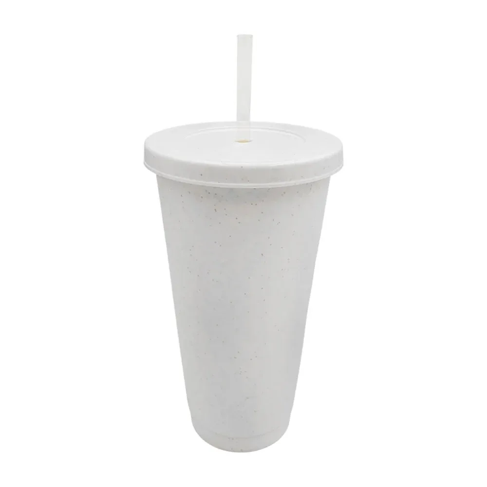 Vaso de plástico con tapa, diseño liso con detalles de glitter, 20oz + popote