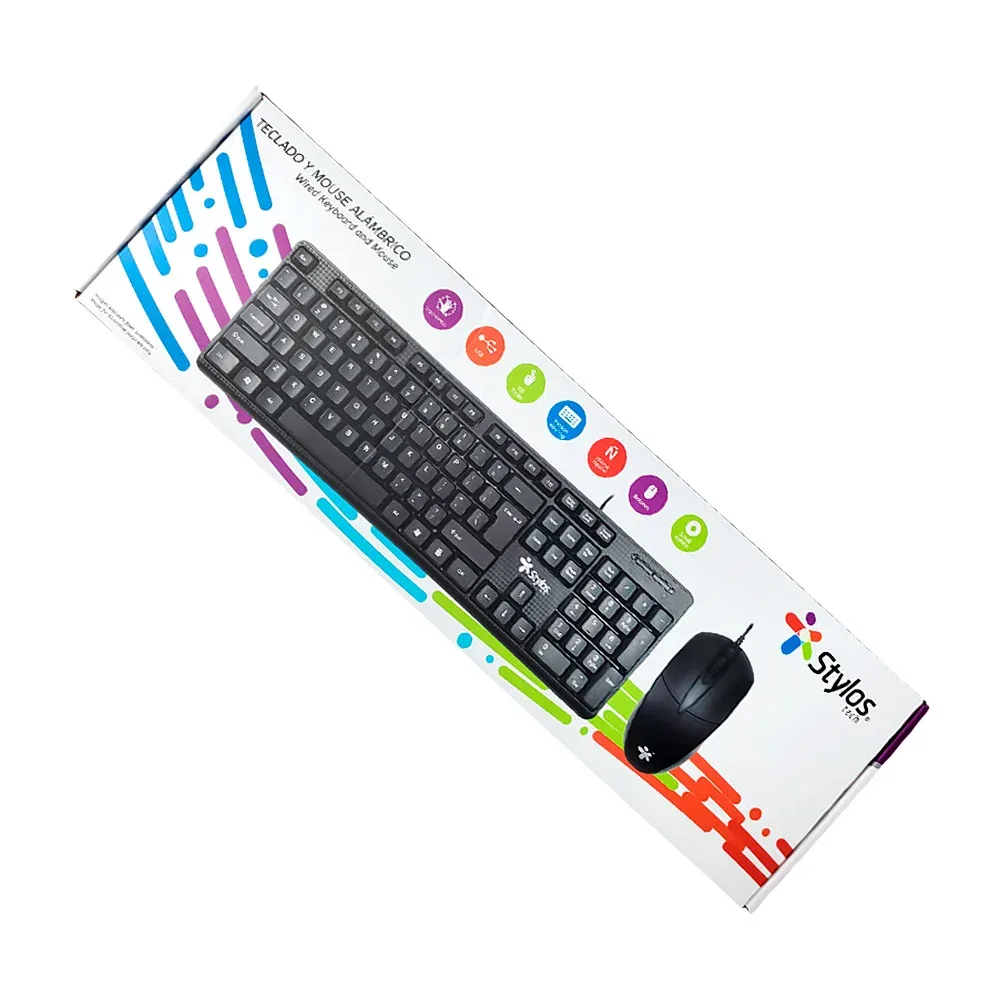 Kit teclado y mouse alámbrico stylos con 105 teclas, diseño ergonómico, idioma español y conexión usb / stpktm4b