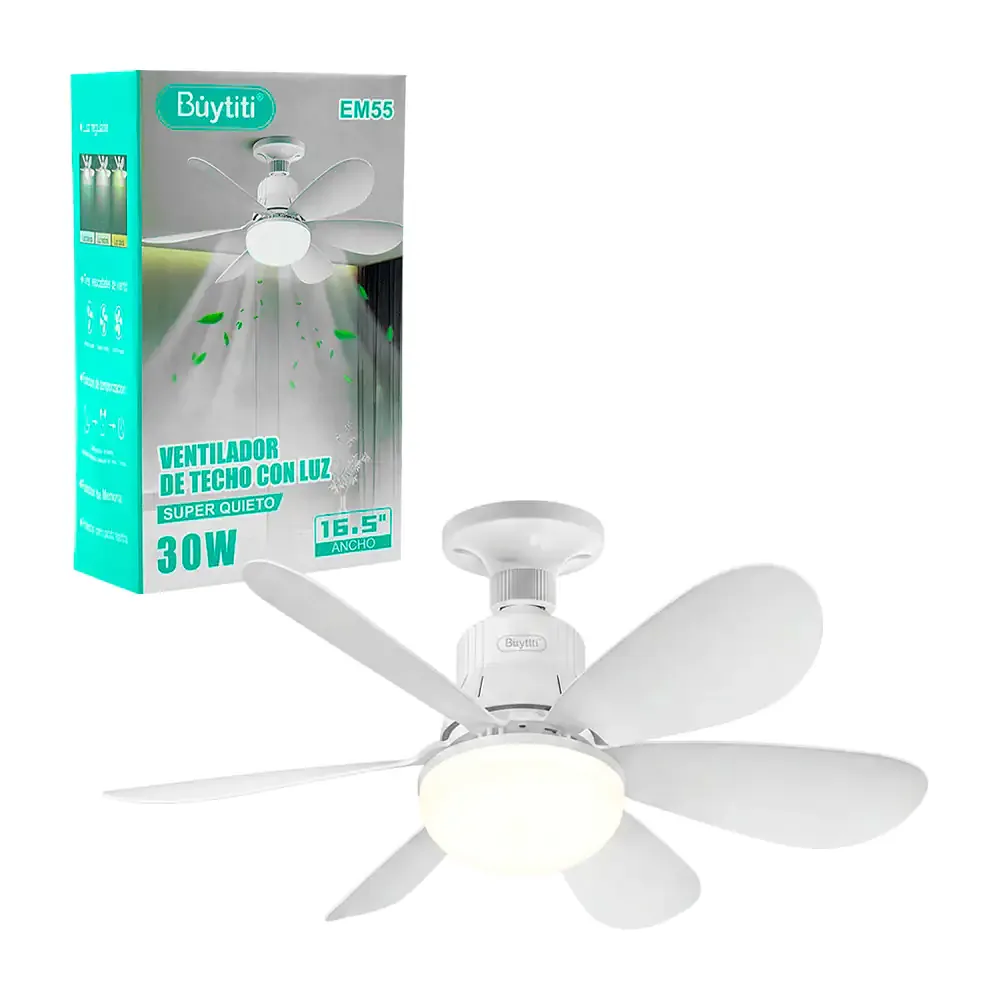 Lámpara ventilador para techo buytiti de 16.5 pulgadas y 30w, luz ajustable