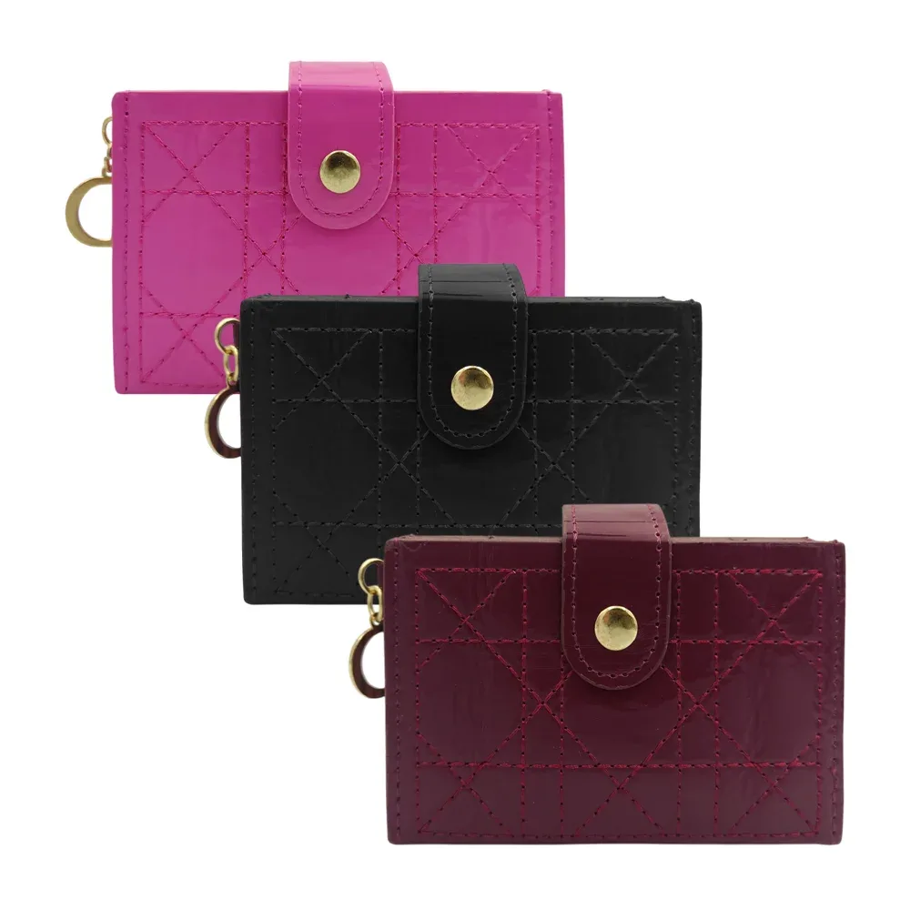 Cartera tarjetero tipo piel de cocodrilo con broche de botón para dama / c3332