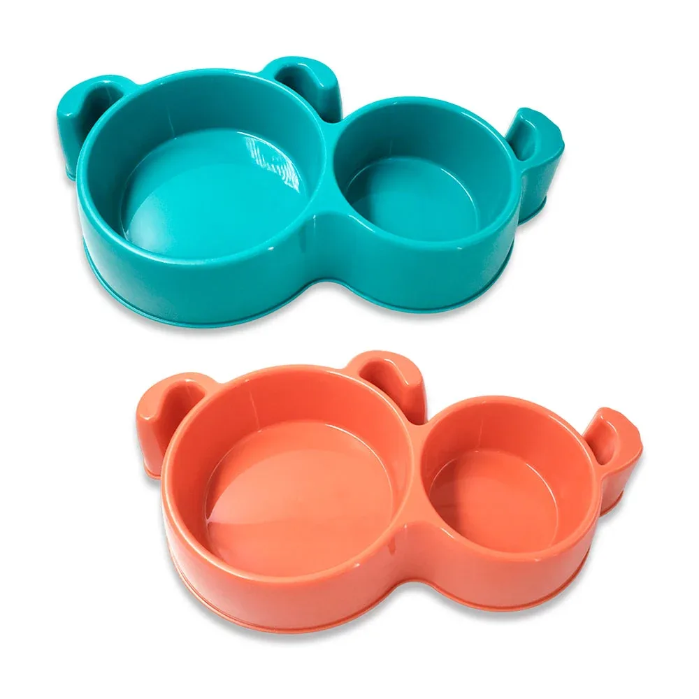 Plato de alimento para mascotas, plástico de doble compartimiento