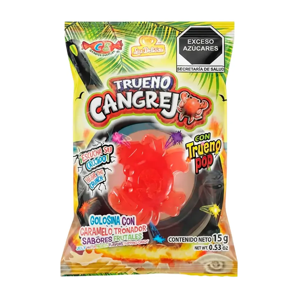 1pz sobre las delicias trueno cangrejo gomita con trueno pop sabores frutales, 15g / 019216
