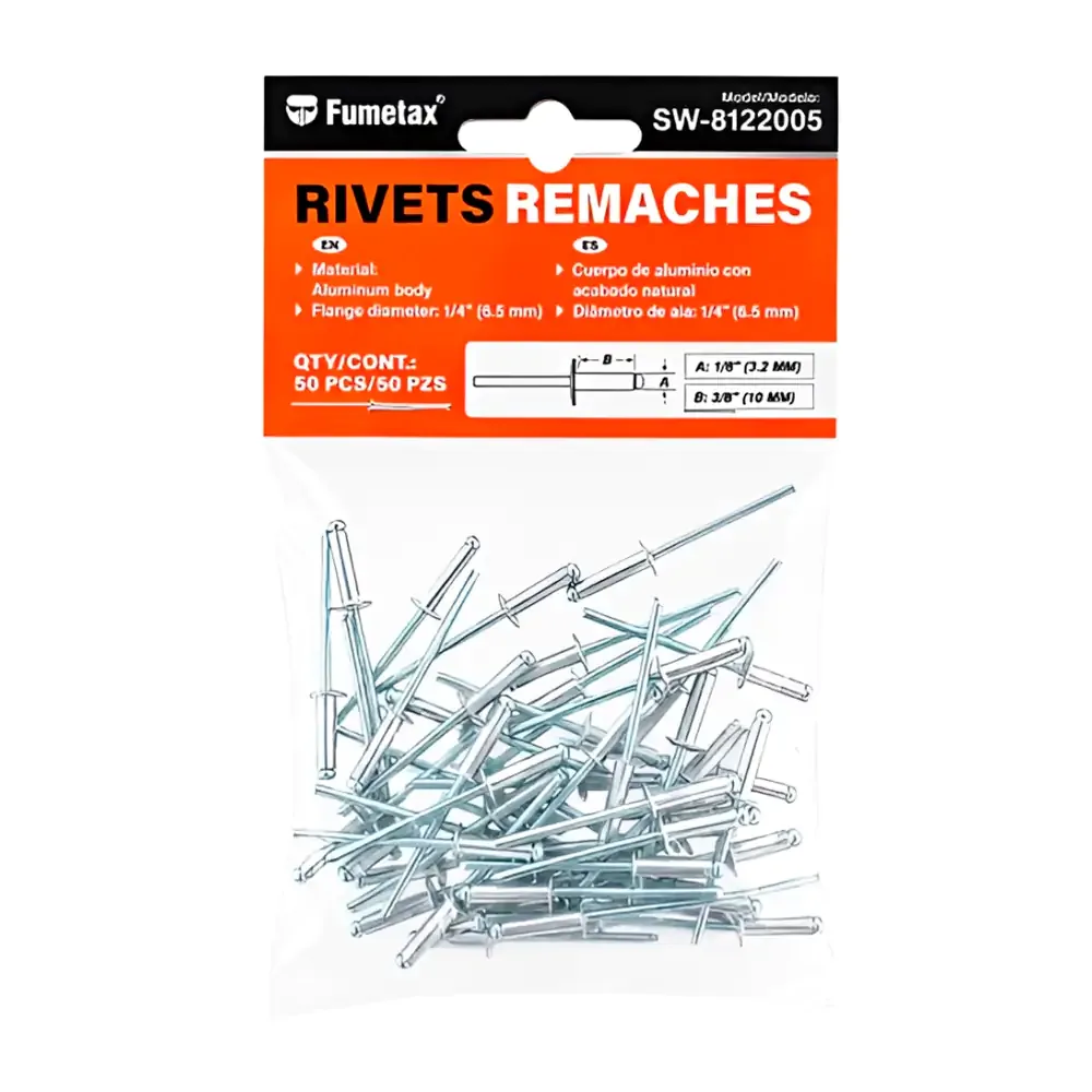 Bolsa con 50 pzas, remaches fumetax de aluminio con ala de 1/4in / sw-8122005