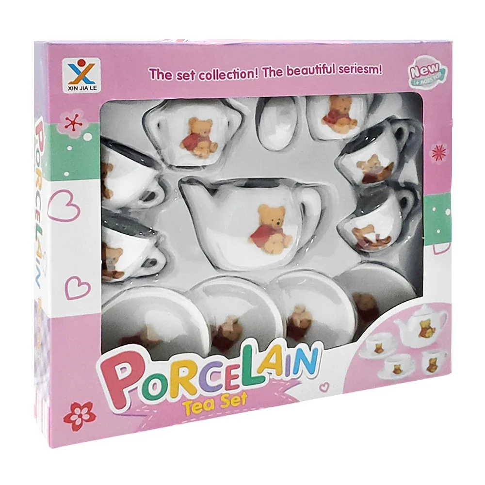 Mini juego de té de porcelana con 12pzas y estampado de oso / porcelain tea set