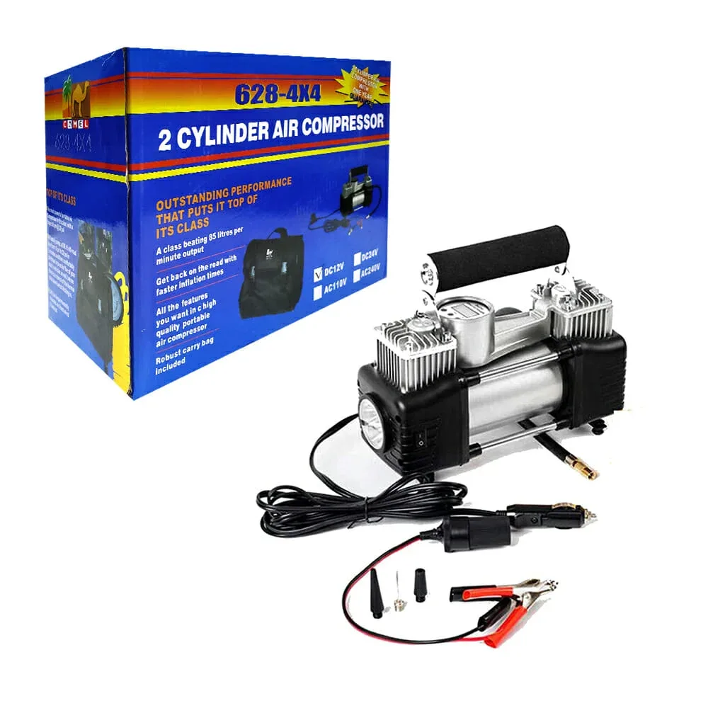 1pza Compresor portátil, con asa agarradera, 2 cilindros, tomacorrientes, plug de coche, capacidad de 12v y 150psi, variedad de funciones / 17323 / 628-4x4