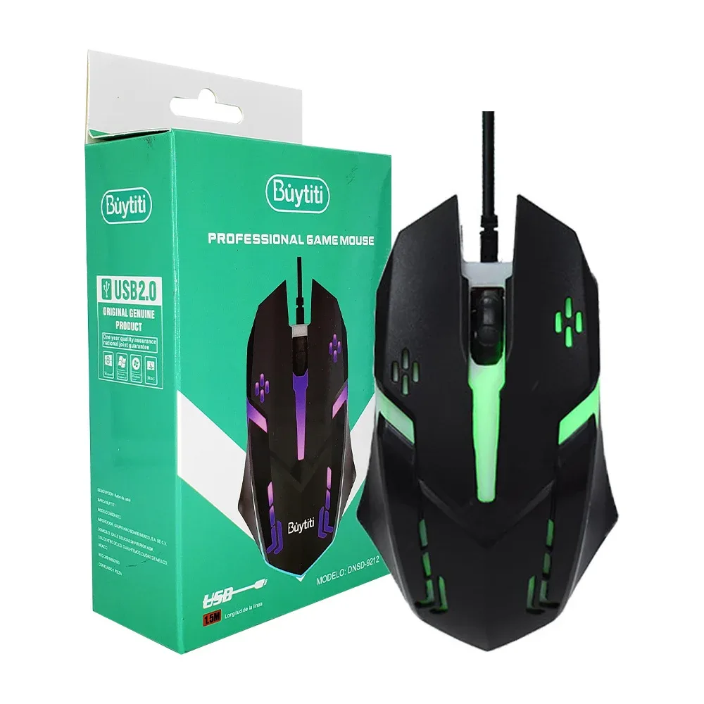 Mouse gamer alámbrico buytiti con luces led, variedad de colores / 659411