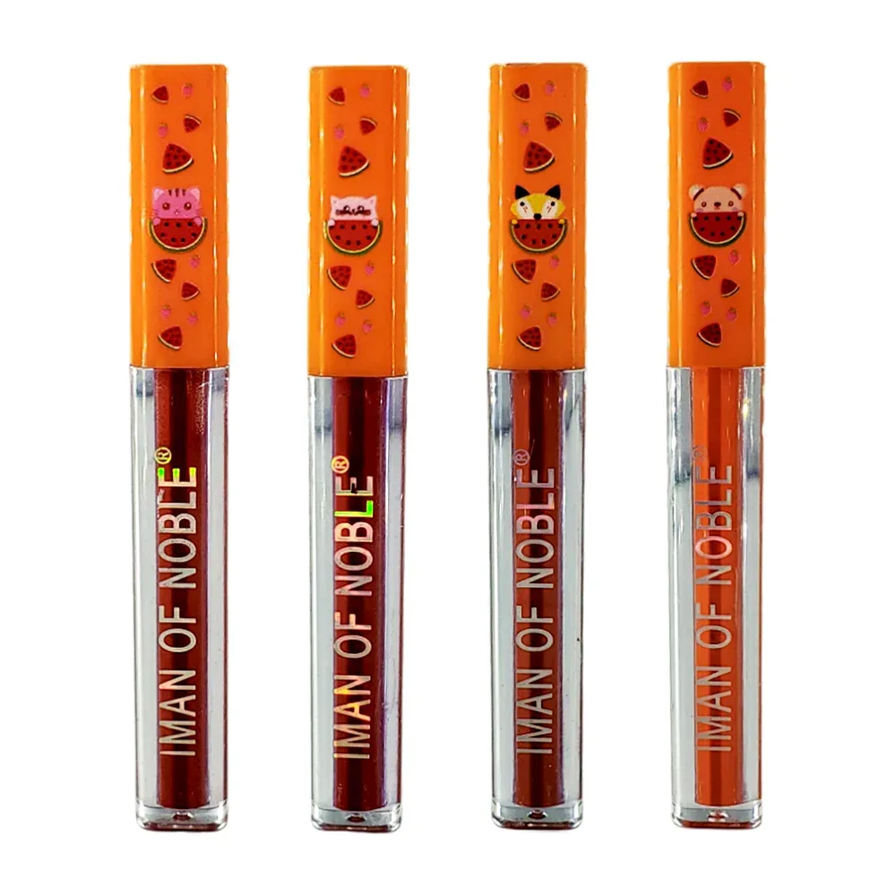 Lip gloss en tono mate con tapadera + diseño de animales y sandias, variedad de tonos / iman of noble