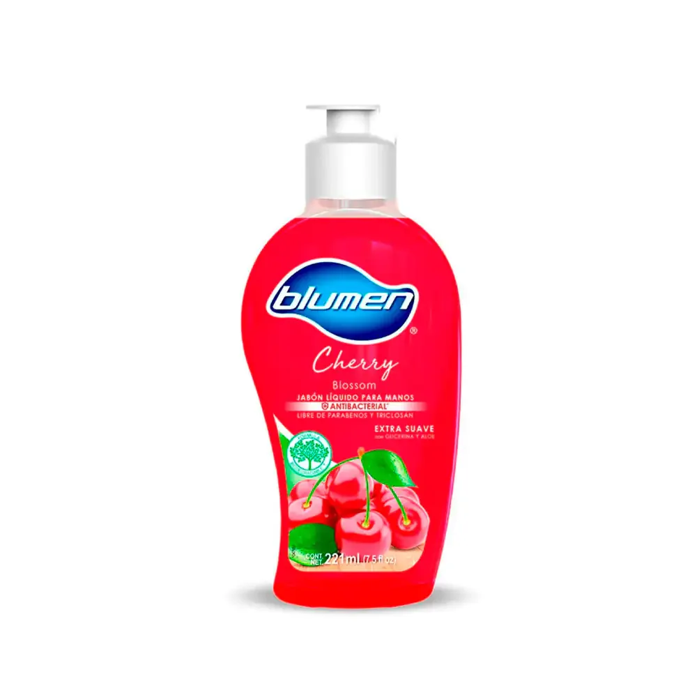 Bote de jabón líquido blumen para manos con aroma a cereza de 221ml, antibacterial