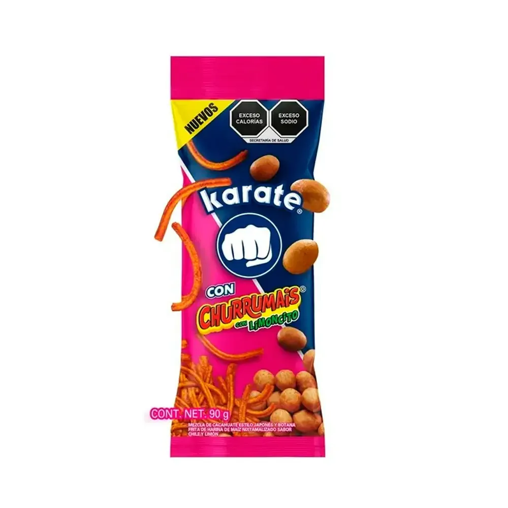 1pz bolsa cacahuate japones karate con churrumais sabor limón y chile 90g / 031047