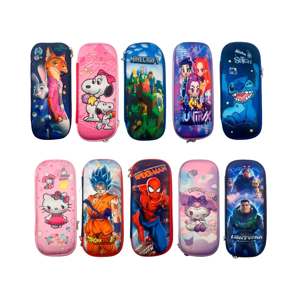 Estuche lapicera colorera con estampado 3d de personajes animados