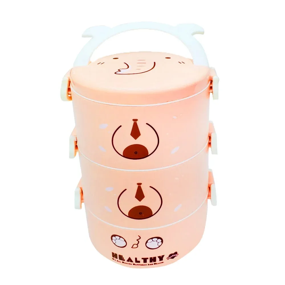 Tupper de 3 pisos haoneng con tapa para cubiertos con diseño de elefante con asa de orejitas, variedad de colores / 2218-8811 / healthy