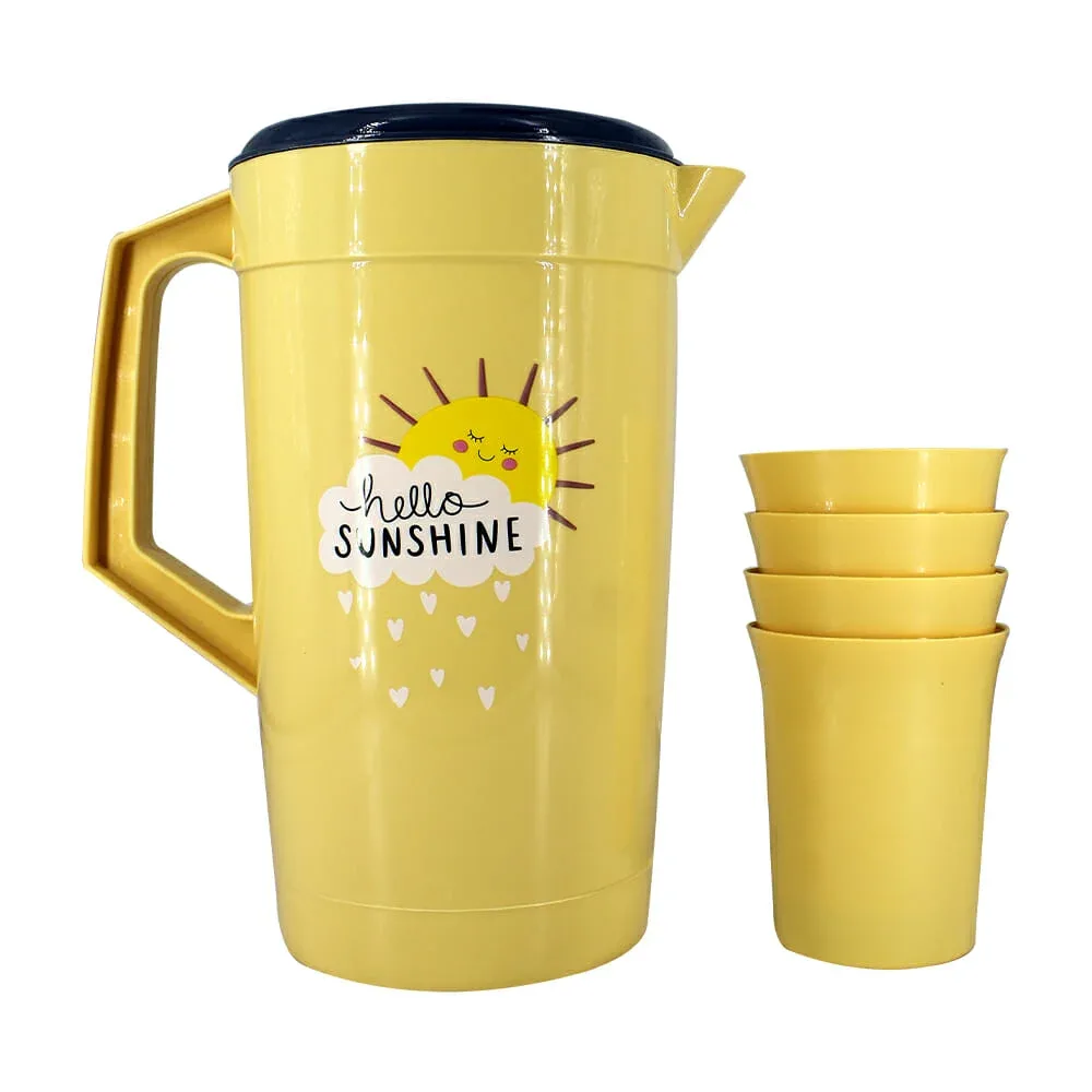 Jarra de plástico de 2l + 4 vasos de plástico, variedad de colores / 6288-4 / summer