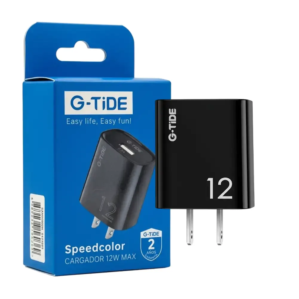 Cargador marca g-tide, ac110v-240v, salida usb-a ,12w máximo 5v / ch12b