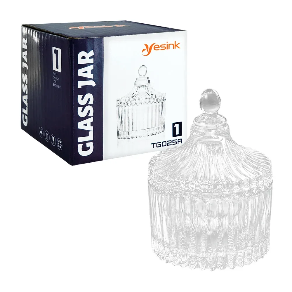 Azucarera de cristal estilo clásico con tapa, 9.3x6.8cm / a7552