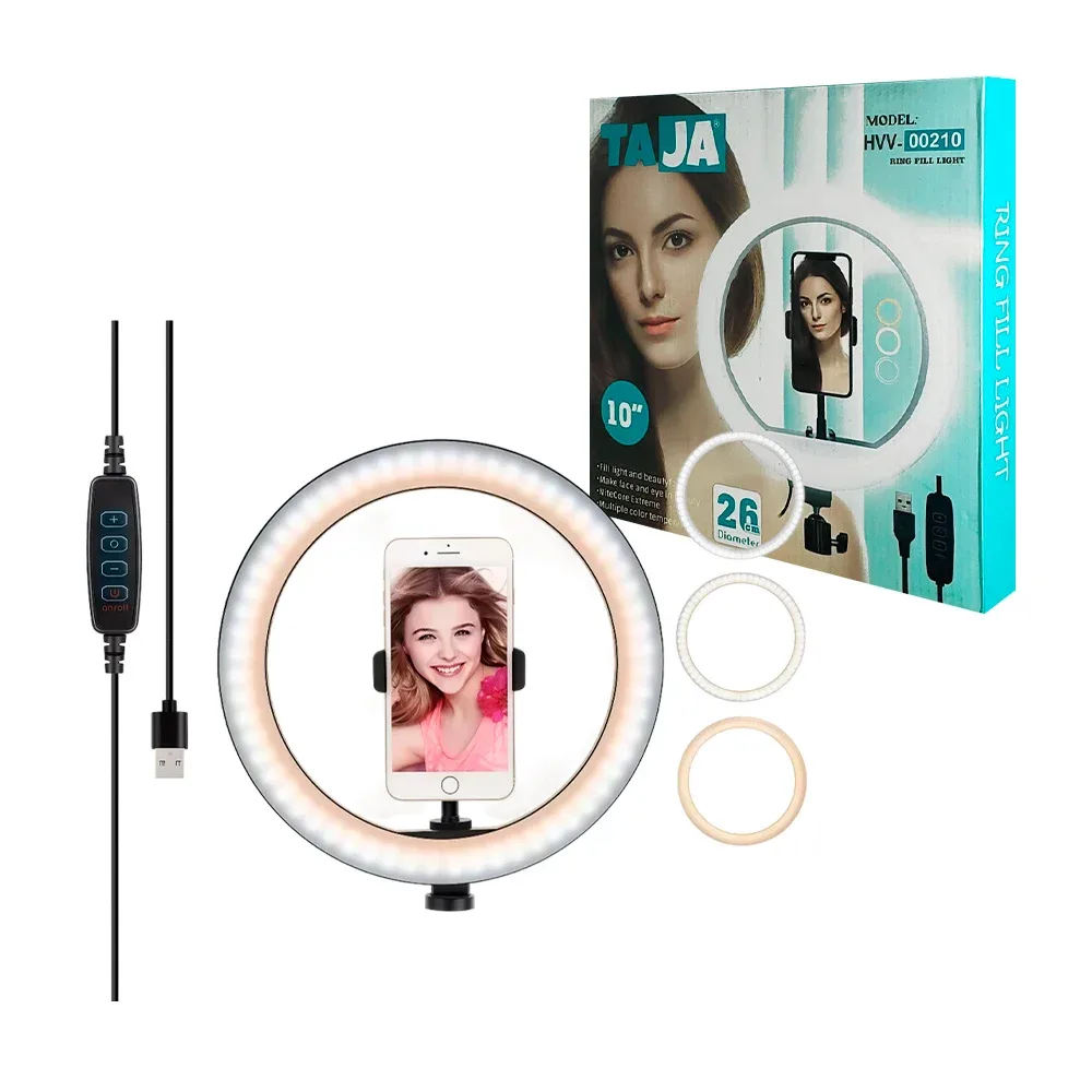 Aro de luz taja de 10in - 26cm, 3 modos de iluminación + soporte para el celular