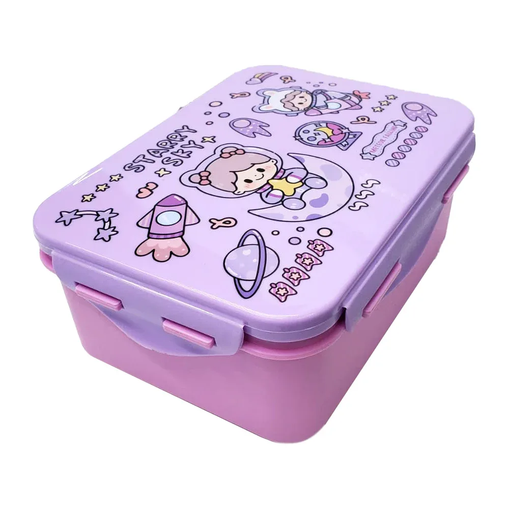Tupper rectangular de plástico con cubiertos, diseño espacial / starry sky / 23-fh-045