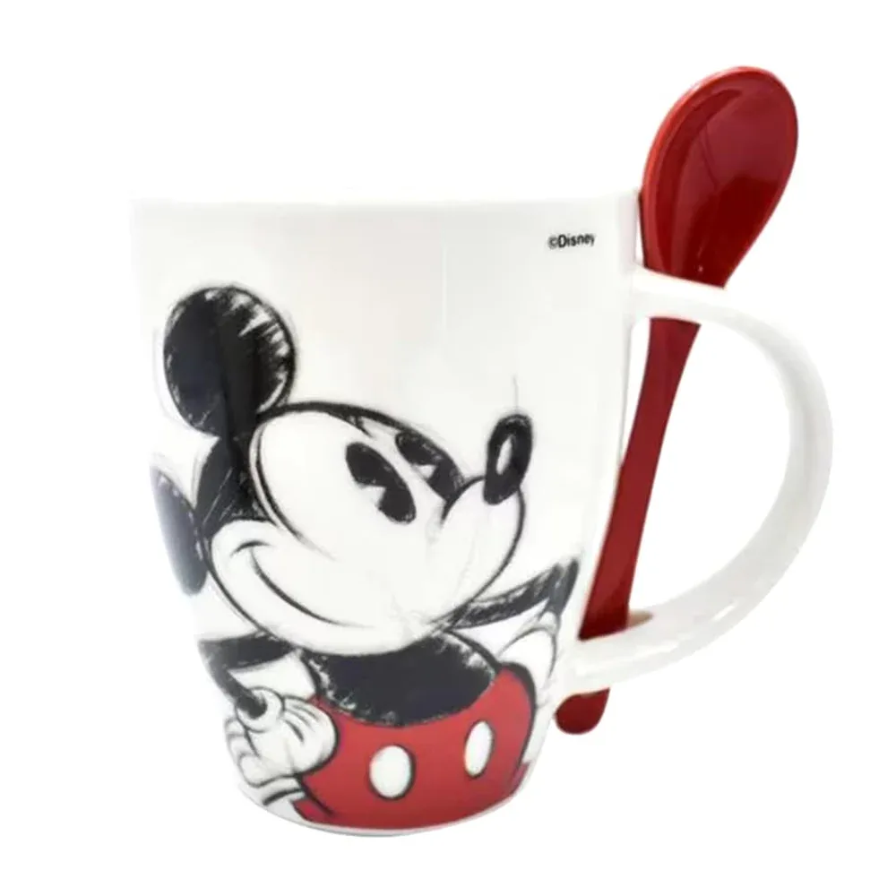 Juego de 2 tazas de porcelana con cucharas de cerámica y diseño de pareja de ratoncitos adorables con capacidad para 340ml / 1738-231