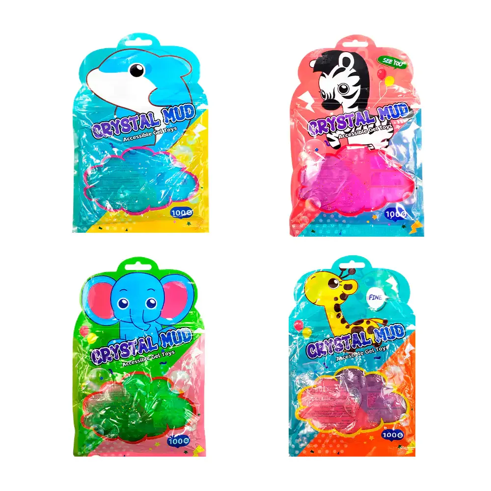 Bolsa resellable con 100g de slime suave con glitter, variedad de colores