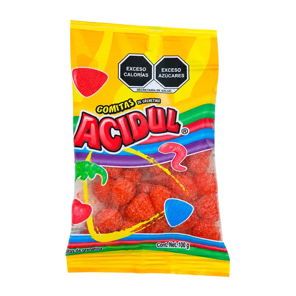 Bolsa de gomitas acidul sabor surtido con cubierta de mezcla picosa, 100g / ge100