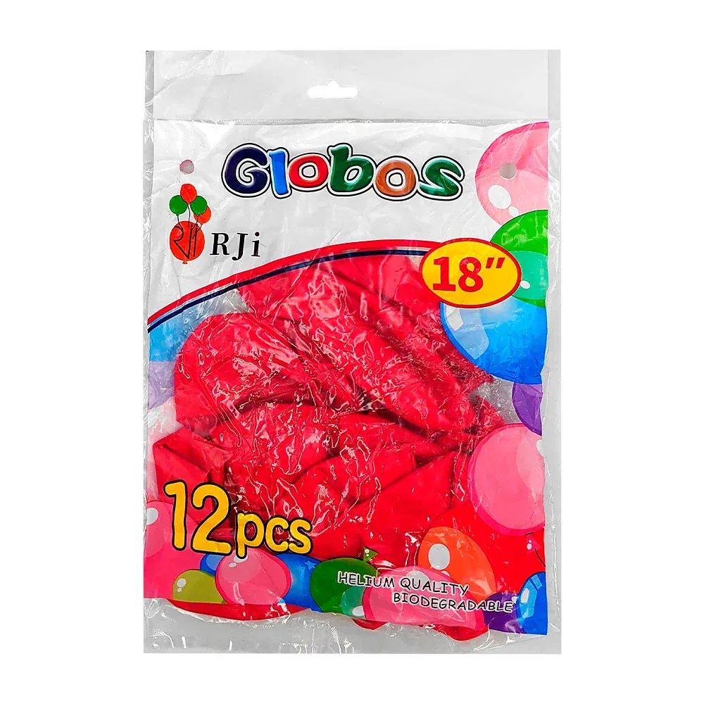 Paquete con 12 globos de látex rji de 18 pulgadas en color rojo / 662250-3