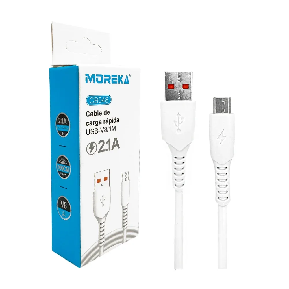 Cable cargador usb a v8, carga rápida 2.1a / cb048