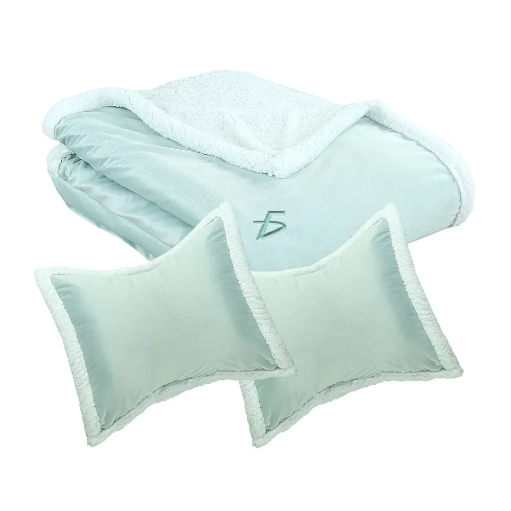 Colcha cubrecamas matrimonial de textura afelpada lisa + 2 fundas para almohada, variedad de colores / 180x220cm