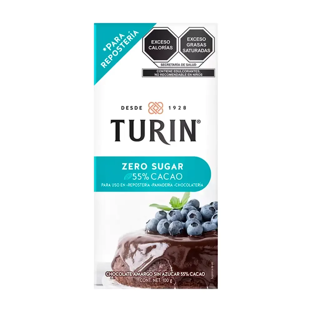 Barra de chocolate amargo turín cero azúcar con 55% cacao para repostería, 100g / 041540