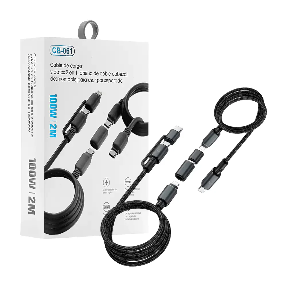 Doble cable tipo c a tipo c de 100w con adaptador lightning + adaptador extensor, 2m