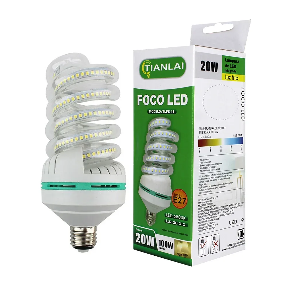 Foco led ahorrador tianlai con forma espiral de luz fría y consumo 20w / tlfb-11