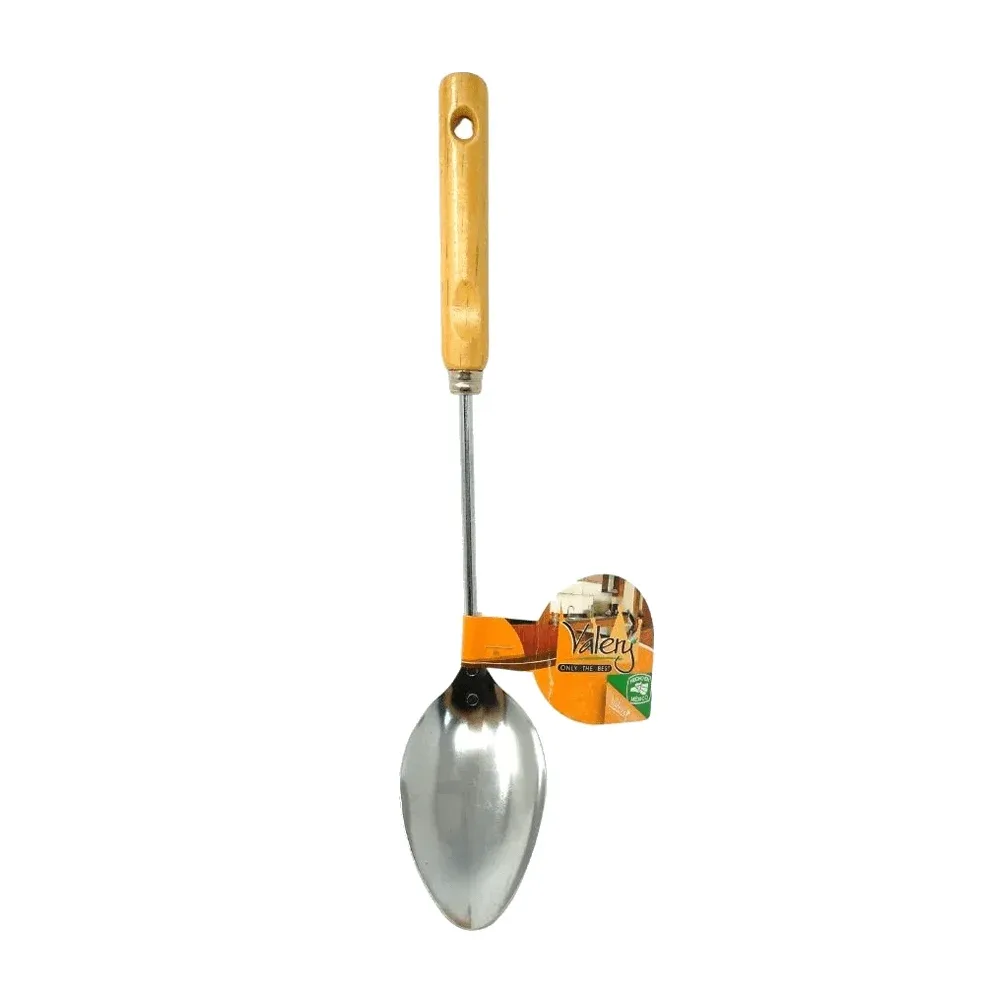 Cuchara cromada lisa valery con mango de madera 30cm / val069