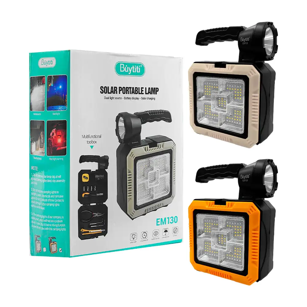 Lámpara tipo linterna buytiti recargable, panel solar + set con 6 herramientas