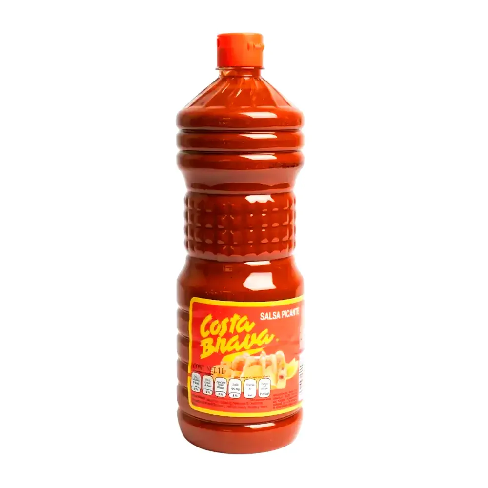 Botella de salsa picante costa brava de 1 litro etiqueta amarilla / 000078
