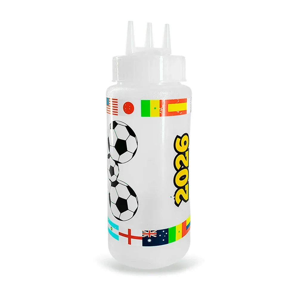 Contenedor de plástico para aderezo con boquilla de triple salida y estampado