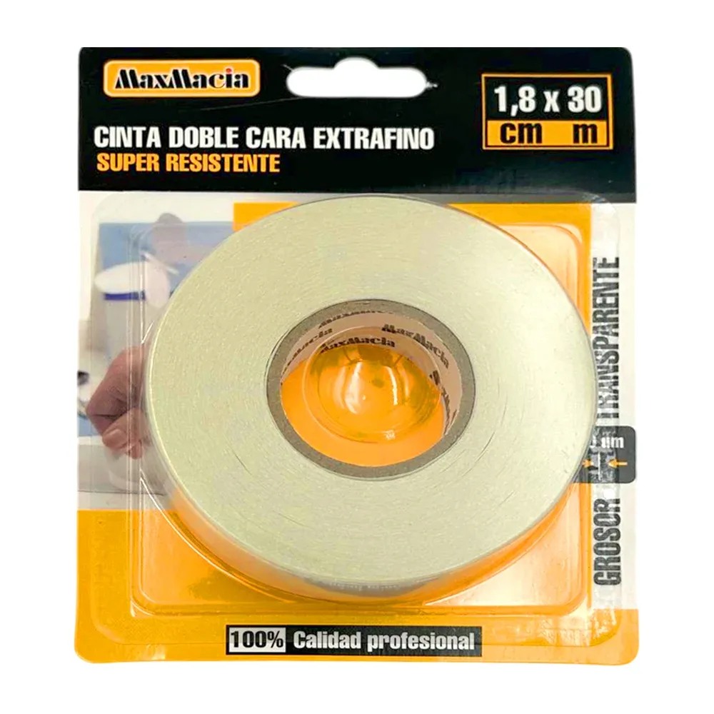 Cinta maxmacia doble cara extrafina super resistente de 30m y 1.8cm de grosor / 11662