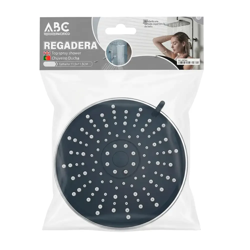 Regadera redonda metálica 11.5 x 11.5cm con palanca lateral para ajustar modo del agua / 423563